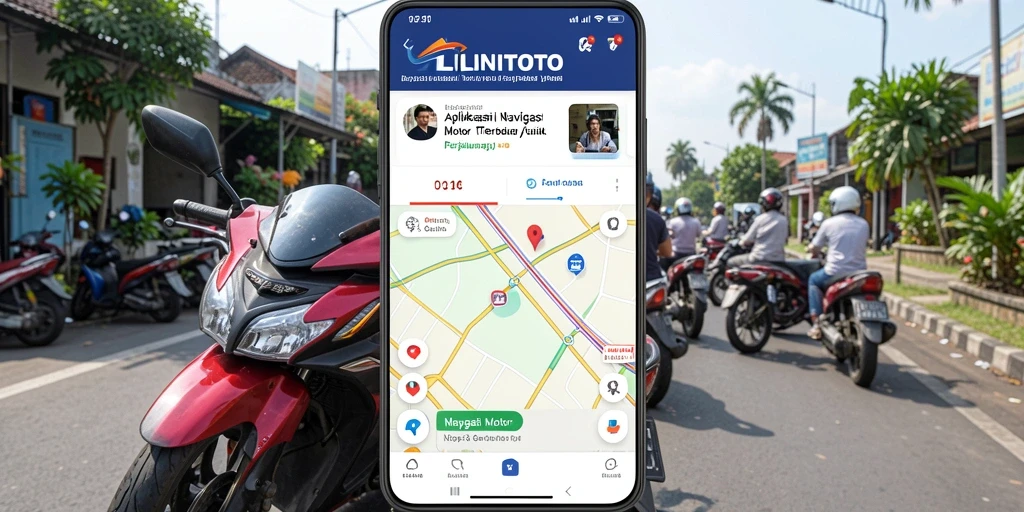 Antarmuka aplikasi LINITOTO untuk navigasi motor yang informatif.