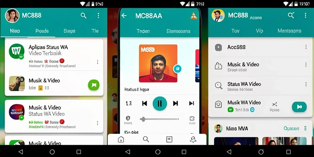 Tampilan antarmuka utama MC888 untuk Status WA Video yang menarik.