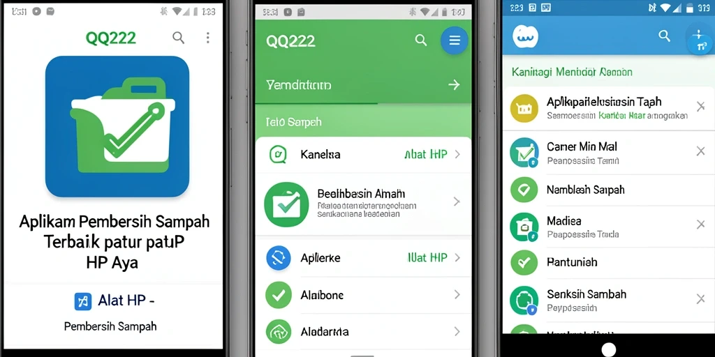 Antarmuka pengguna QQ222 saat membersihkan sampah di ponsel.