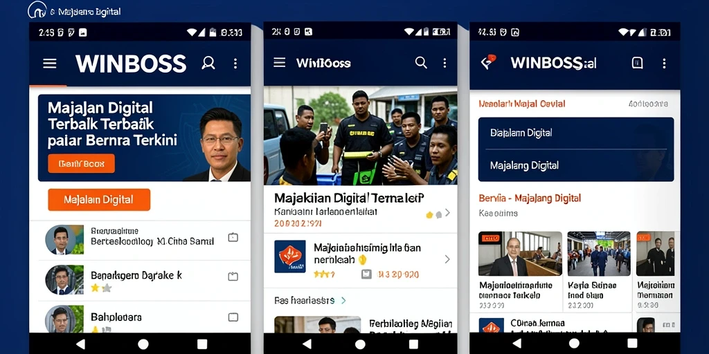 Antarmuka aplikasi Majalah Digital WINBOSS yang modern dan interaktif.